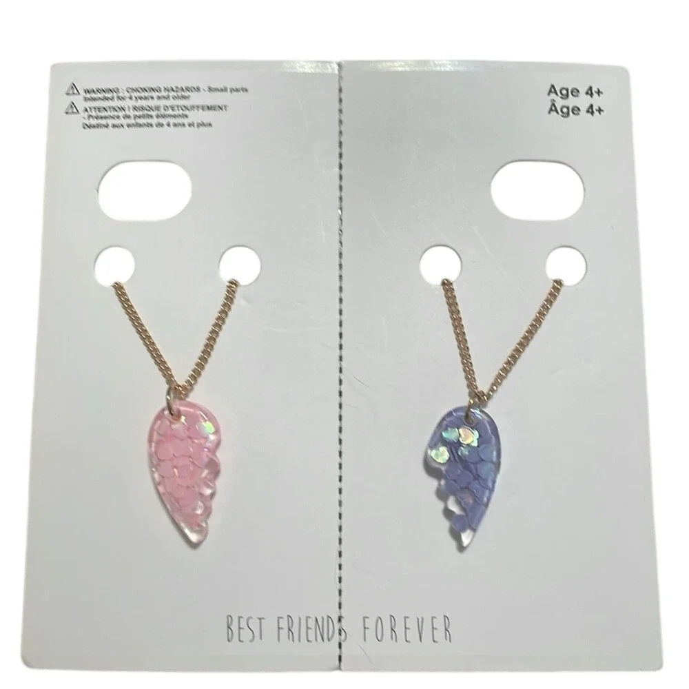 Kids BFF Necklace Bundle Heart Locket Bunny Rabbit Initial C‎ Wing 4-Pack New